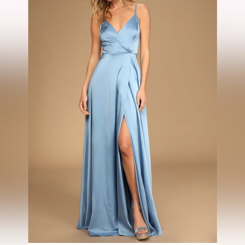 NWT Light Blue Satin Maxi Dress